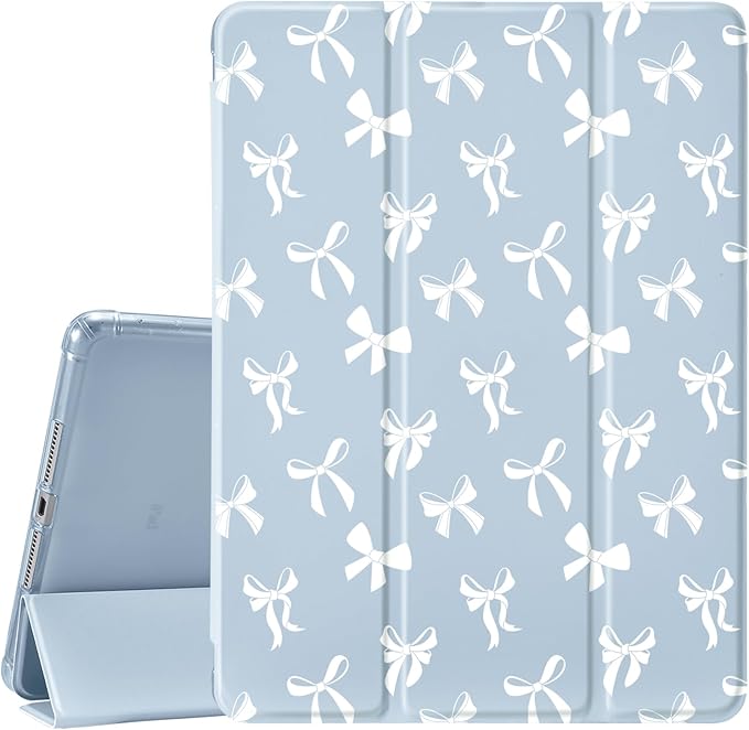 Idocolors Cute Bowknot Pad Case for 12.9 Inch iPad Pro 2022/2021/2020/2018 Clear TPU Smart Stand Back Cover with Pencil Holder Auto Wake/Sleep Foldable Shockproof Protective Case