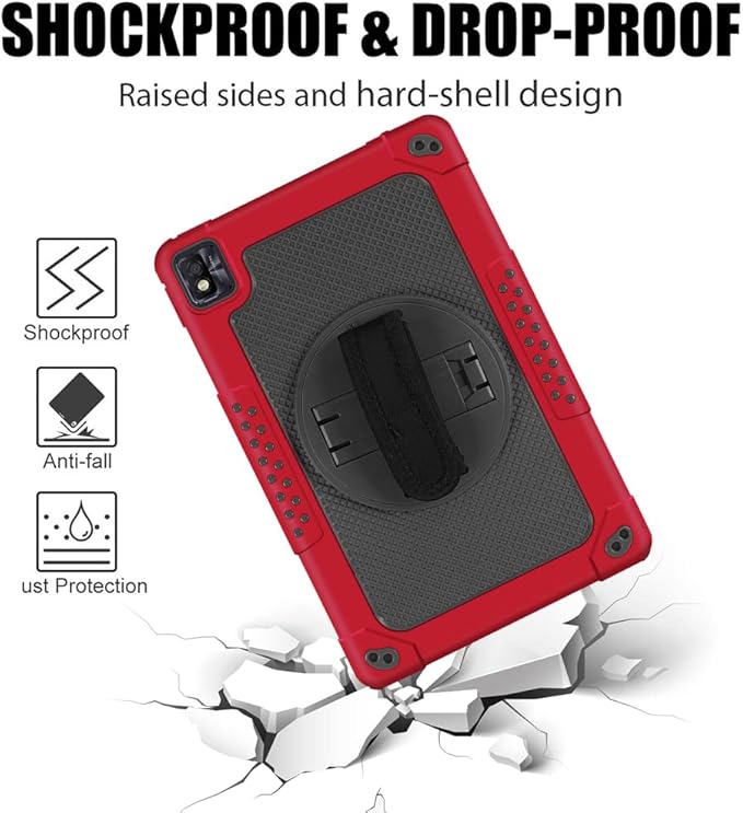 Mignova for TCL Tab Pro 5G Tablet Case Built in Rotating Kickstand/Shoulder Strap Hand Strap Hybrid Shockproof Armor Kids Friendly Case for Nokia T20/T21/Vastking KingPad M10 10.36 inch(Red+Black)