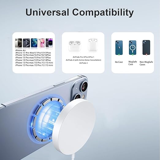 10FT Magnetic Wireless Charger2Pack Fast Apple Mag-Safe Charger Magnet Charging Pad Mag Safe Charging for iPhone 17Pro Max/16 Pro Max/16Pro/16/iPhone 15Pro Max/15 Plus/14/13/12/AirPods 3/2/Pro/Pro 2