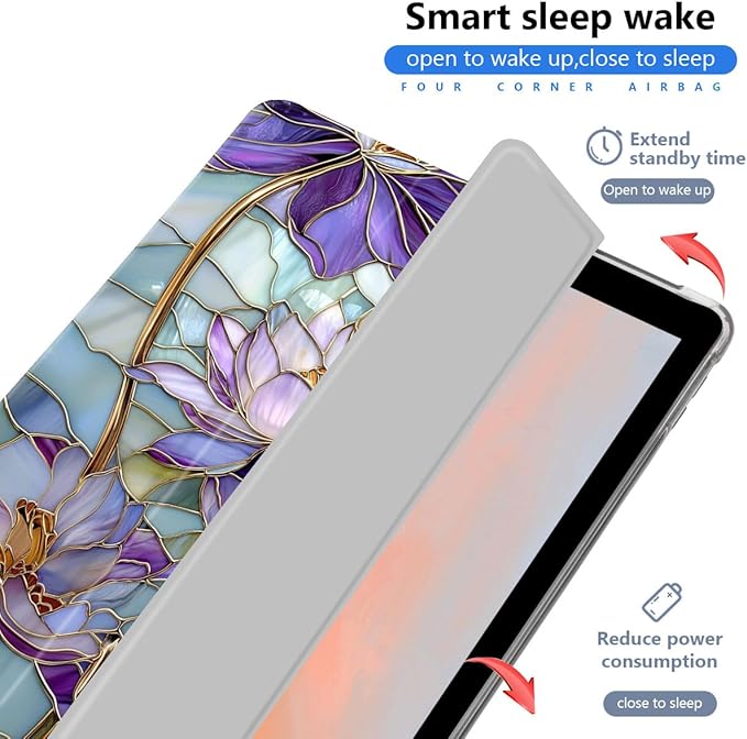 Cute Lotus Flower Case for iPad Air 13 Inch M3 2025/M2 2024 Floral Aesthetic Design Foldable Leather Protective Case Soft Back Cover with Pencil Holder