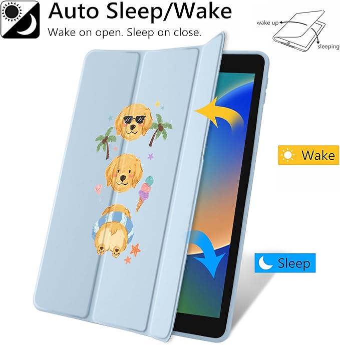 Golden Retriever for 10.2 iPad 2019/2020/2021 Kawaii Animal Clear Hard Back Hybrid Casewith Pencil Holder Trifold Stand Tablet Cover for iPad 7th/8th/9th Gen for Girls Women