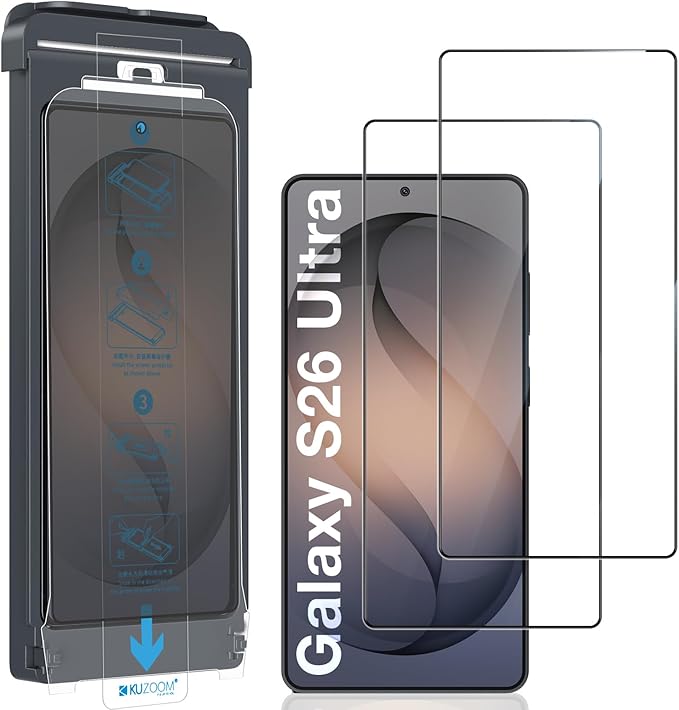 2 Pack HD Screen Protector for Samsung Galaxy S26 Ultra [6.9 Inch] High Definition Clarity 9H+ Tempered Glass Shatterproof Anti-Scratch Protective Film with Auto-Alignment Installation Frame