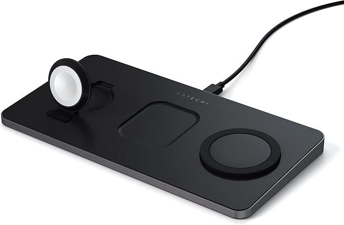 Satechi Trio Wireless Charger with Magnetic Pad Qi Certified Compatible with iPhone 16 Pro Max/16 Pro/16/16 Plus AirPods Pro/Gen 3 Apple Watch Ultra &amp Series (ST-X3TWCPMs)