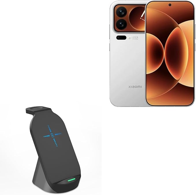 BoxWave Charger Compatible with Xiaomi 17 Pro - Compact Wireless MultiCharge Stand (10W) Wireless Qi Stand Charger Watch Earbuds - Jet Black