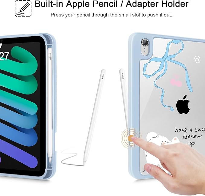May Chen Hybrid Slim Case for iPad mini 7 (A17 Pro 7th Generation) 2024 / iPad mini 6 (6th Gen) 8.3 Inch [Built-in Pencil Holder] Shockproof Cover Clear Clear Back Shell Auto Wake/Sleep Cute Puppy