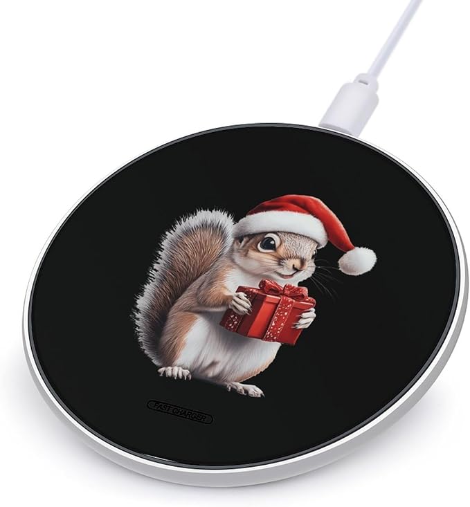 Squirrel Animal Christmas Wireless Charger Anti-Slip Wireless Charging Pad Slim Charger Mat for Men Women