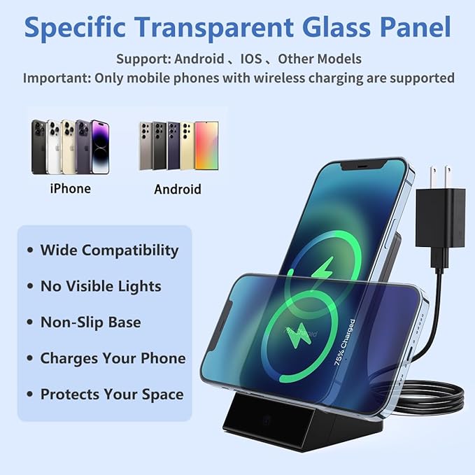 LIZVIE Phone Charger Hidden Camera 120° Wide-Angle View App Control/Motion Detection/Night Vision/Loop SD Storage Wireless Charging 2.4G WiFi for Office Indoor Security.