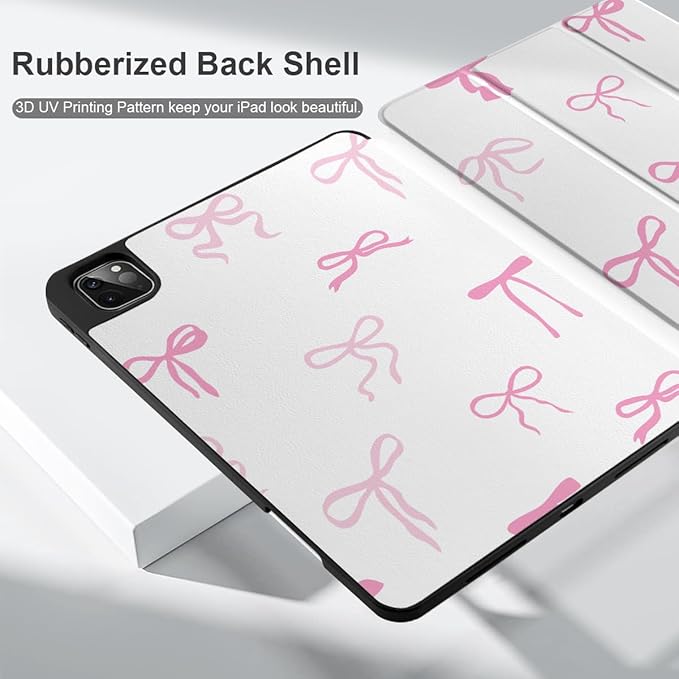 DONGKE Case for iPad Pro 12.9 inch 6th Generation 2022 Built-in Pencil Holder + Trifold Stand + Auto Wake/Sleep + Protective Cover for iPad Pro 12.9 5th/4th/3rd Gen - Pink Bows