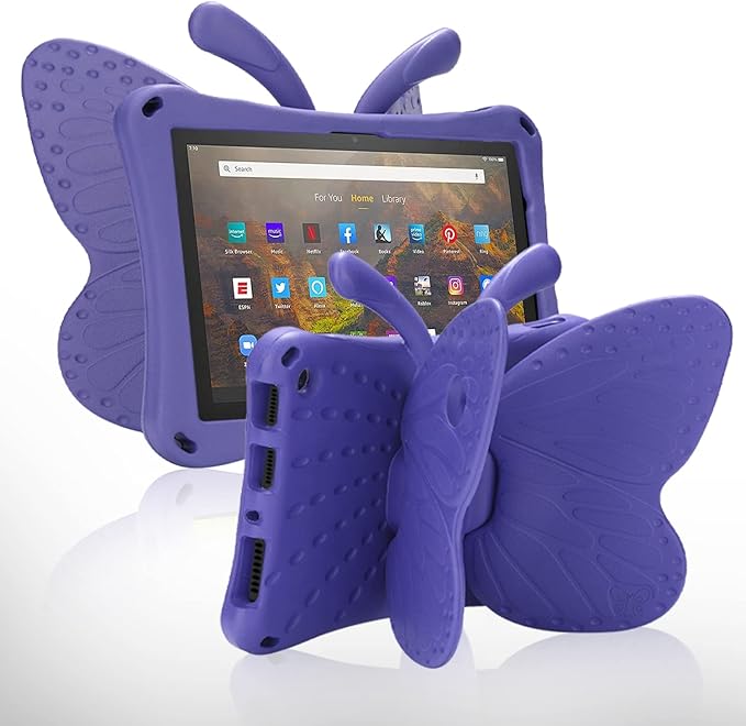 Fire 7 Kids Tablet 2022 Case - Butterfly Design EVA Full Cover Sturdy &amp Shockproof Kickstand &amp Handle Purple