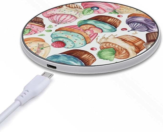 Cupcakes Donuts Muffins Sugar Wireless Charger Fast Wireless Charging Pad with USB Cable 10W Anti-Slip Magnetic Wireless Charger Portable Slim Charger Puck Travel Charging Station