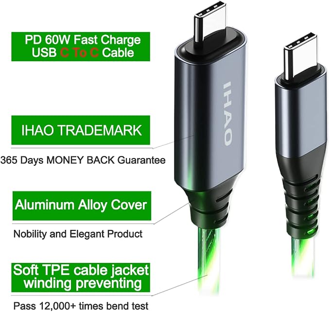Green LED Flowing Type C to Type C