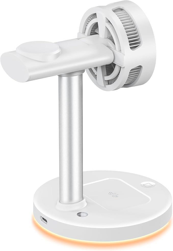 QI 2.2 25W Wireless Charger with Cooling Fan Smart Magnet Charger Stand for Apple Products 3 in 1 Magnetic Charging Station for iPhone 17/1615/14/13/12 Series Airpods Apple Watch (White)