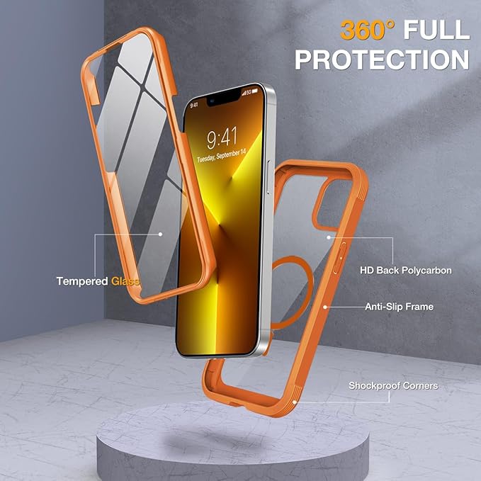 Miracase for iPhone 13 Pro Case 6.1with MagSafeBuilt in Screen ProtectorFull-Body Protection(Orange)