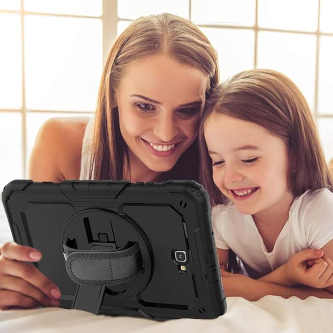 SZKMG Case for Samsung Galaxy Tab A 10.1 Black Cover SM-T580 T585 T587 2016 Release Tablet Shockproof Protective Case with Screen Protector Rotating Kickstand &amp Hand Strap A6 2018 10.1-inch