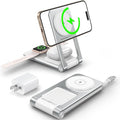 3 in 1 Magnetic Wireless ChargerFoldable Charging Station Built-in Retractable Cable15W Portable Wireless Charging Stand for iPhone 16 15 14 13 12Apple WatchAirPods (20W Adapter) (White)