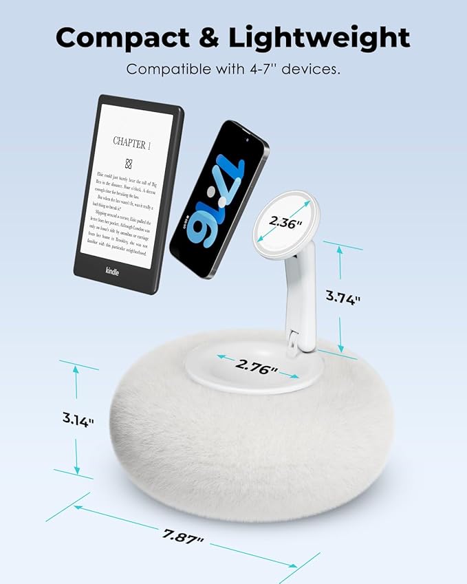 Viozon Phone Holder for Bed Magnetic Pillow Stand Compatible with 4-7 Phone/Kindle with Small Storage Removable Suction Base for Stability Idea for Kindle Reading and Video Watching On BedWhite
