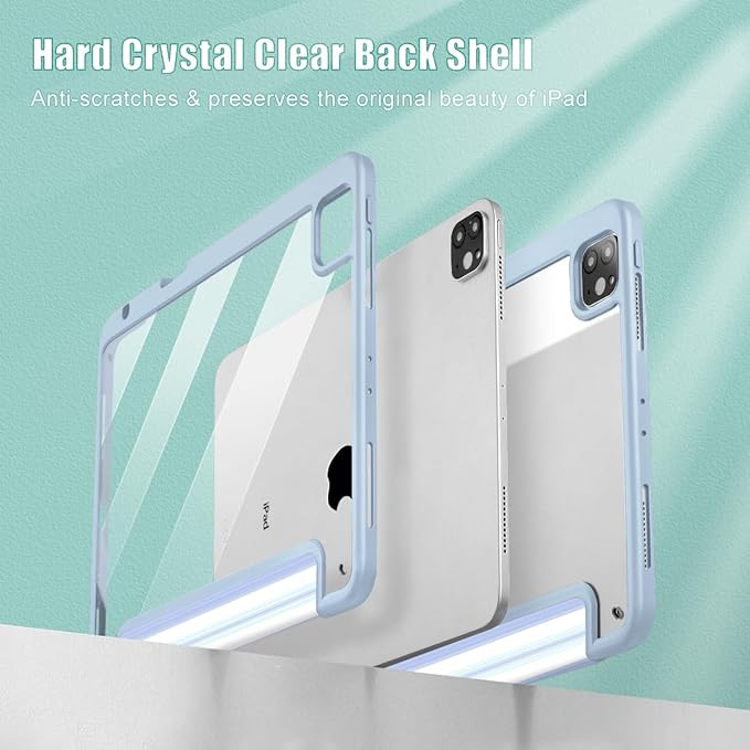 Mektron Case for iPad Pro 11 inch Case M2 2022 Generation 4th Fit 2021 2020 2018 iPad Pro 11 (3rd 2nd &amp 1st Gen) -Buit in Pencil Holder with Shockproof Cover Clear Shell Blue Striped