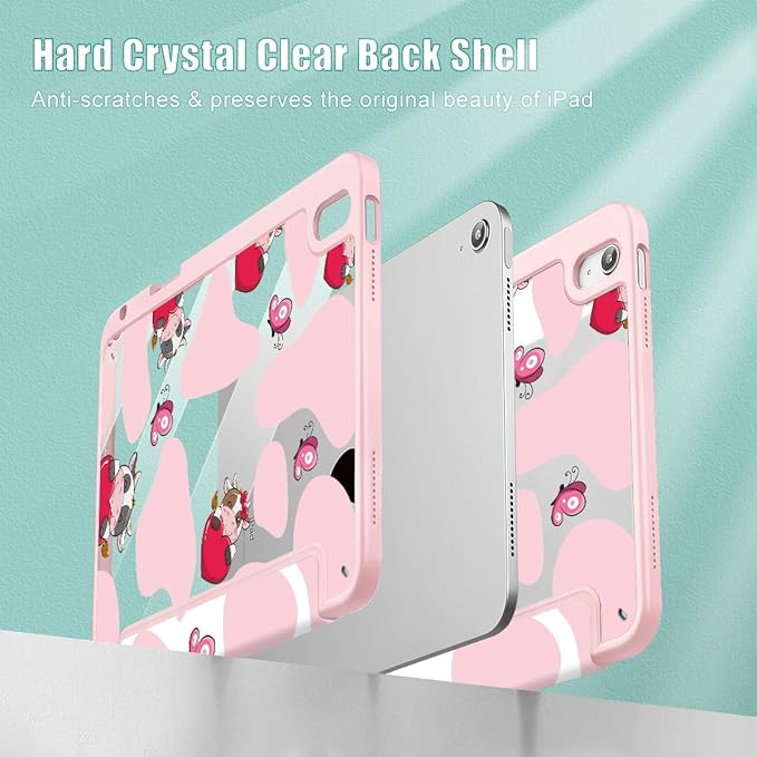 Mektron Case for 2026 iPad Air 13 inch M4 Cover Compatible 2025 iPad Air 13 inch M3 2024 iPad Air 13 inch M2 with Pencil Holder Shockproof Clear Shell Butterfly Cow