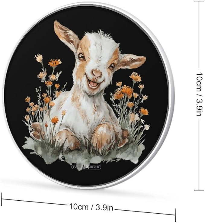 Goat Happy Face Floral Fast Portable Charger 10W Funny Graphic Phone Charging Pad with USB Cable