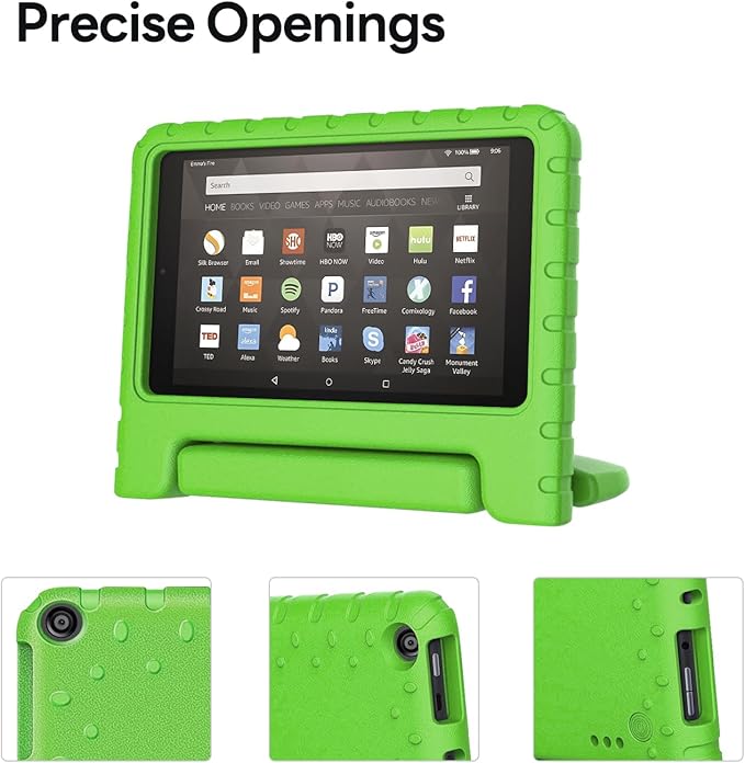 Kids Case for Kindle Fire HD 8 Tablet 8th/7th/6th Generation (2018/2017/2016 Release) Soft Flexible Lightweight Shockproof Durable with Handle Stand Green