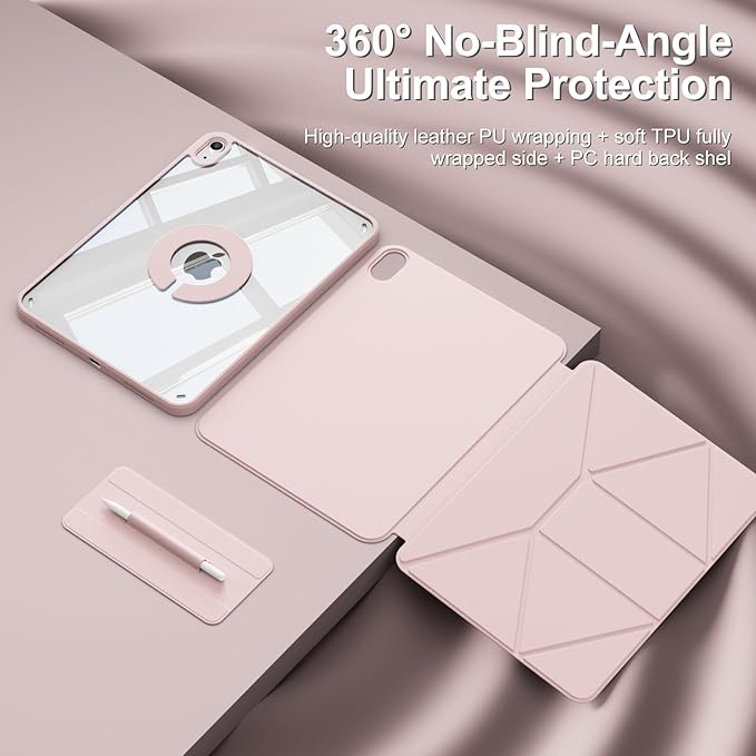 Case for iPad Air 11-Inch M4/M3/M2 (2026/2025/2024) iPad Air 5th/4th Generation (2022/2020) 10.9 with Pencil Holder Detachable Magnetic 360° Rotating Lightweight Protective Cover Pink