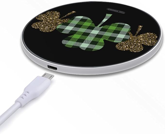 Checkered Plaid Clovers Leopard Print Phone Charger Magnetic Charging Pad Anti-Slip with USB Cable