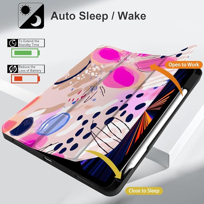 DONGKE Case for iPad Pro 12.9 inch 6th Generation 2022 Built-in Pencil Holder + Trifold Stand + Auto Wake/Sleep + Protective Cover for iPad Pro 12.9 5th/4th/3rd Gen - Floral Artistic