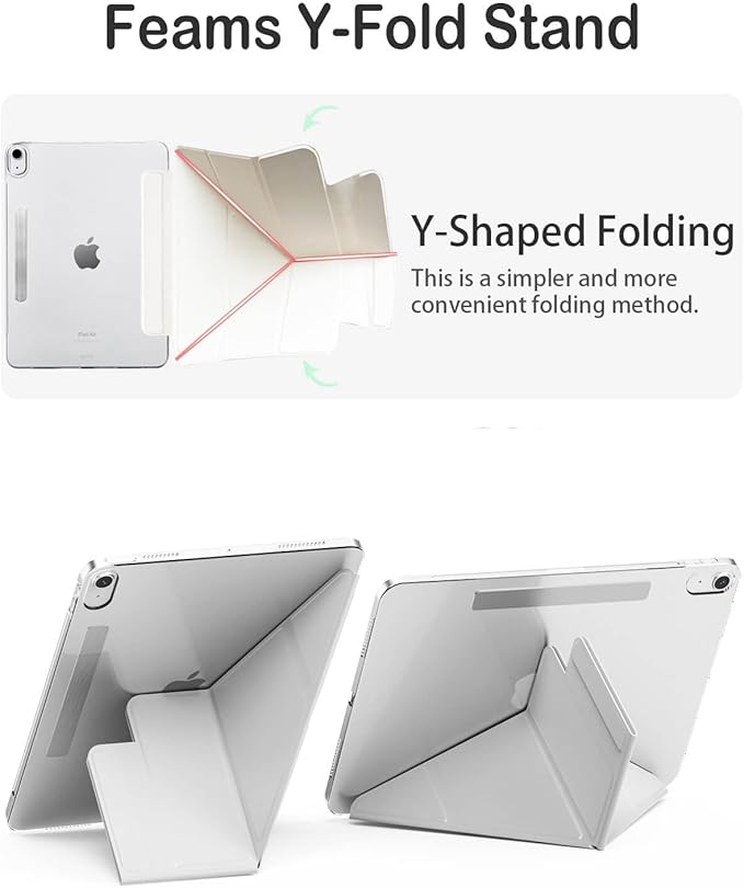 Feams Y Fold Folio for iPad Air 11 inch Case M4/M3/M2 (2026/2025/2024) iPad Air 5th/4th Gen 10.9 Inch 2022/2020 Y-Shaped Stand Magnetic Detachable Front Cover with Clasp &amp Auto Sleep Gray