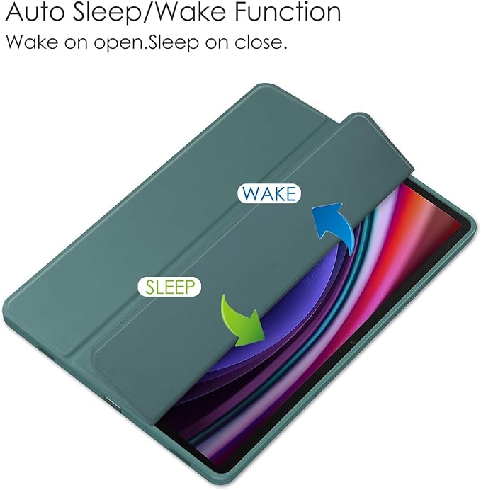 Stand Case for Samsung Galaxy Tab S8 Plus 2022/Tab S7 FE 5G 2021/Tab S7 Plus 2020 (12.4 Inch)UUcovers with Pencil Holder [Auto Sleep/Wake] Clear Transparent Back Shockproof Trifold Cover Dark Green