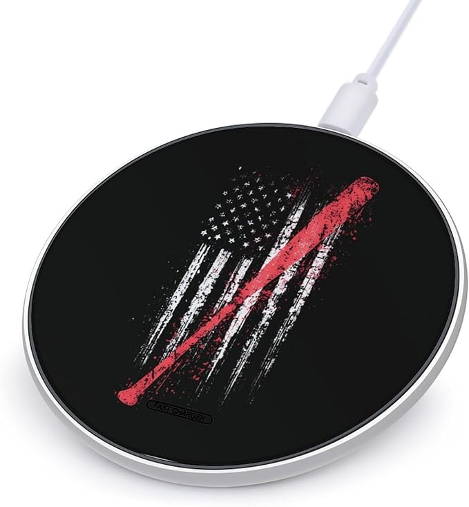U.S.A. Flag Baseball Bat Fast Portable Charger 10W Funny Graphic Phone Charging Pad with USB Cable
