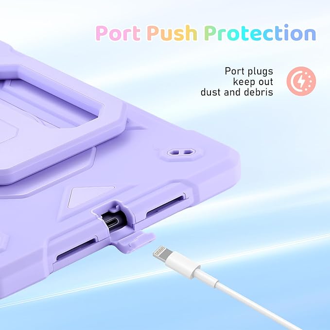 Case for iPad (A16) 2025 11th Gen 10.9'' iPad 10th Generation 2022 10.9'' with Tempered Glass Screen Protector Rugged Kid Case with Shoulder Strap/Pencil Holder/Folding Stand (Light Purple)