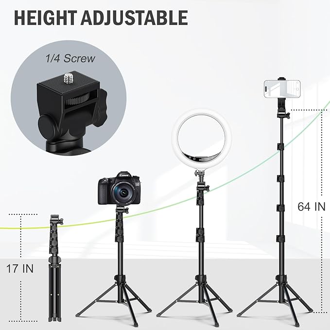 64” Tripod for Cell Phone &amp Camera Phone Tripod with Remote and Phone Holder Sturdy &amp Stable Height Adjustable Multi-Angle Shot Selfie Stick Tripod for Video Recording