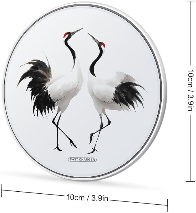Red-Crowned Cranes Dancing Fast Portable Charger 10W Funny Graphic Phone Charging Pad with USB Cable
