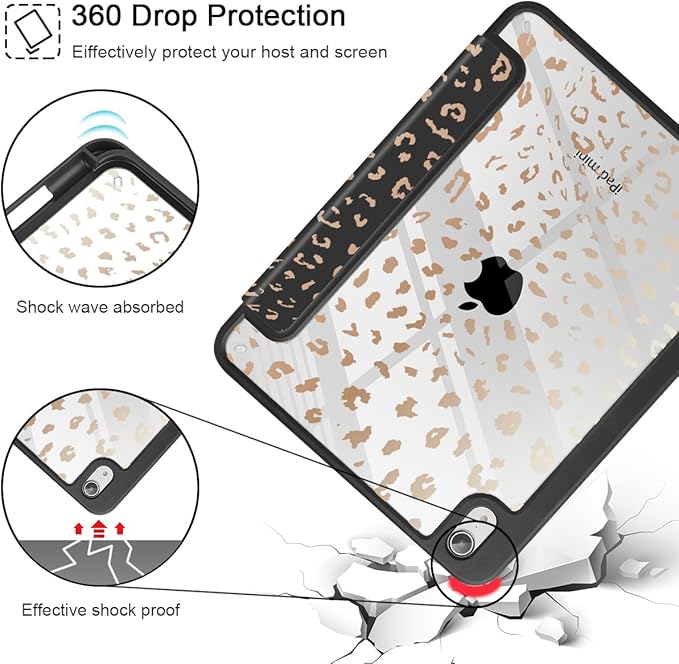 May Chen Slim Case for iPad mini 7 (A17 Pro 7th Generation) 2024 / iPad mini 6 (6th Gen) 8.3 Inch [Built-in Pencil Holder] Shockproof Cover Clear Clear Back Shell Auto Wake/Sleep Leopard Print