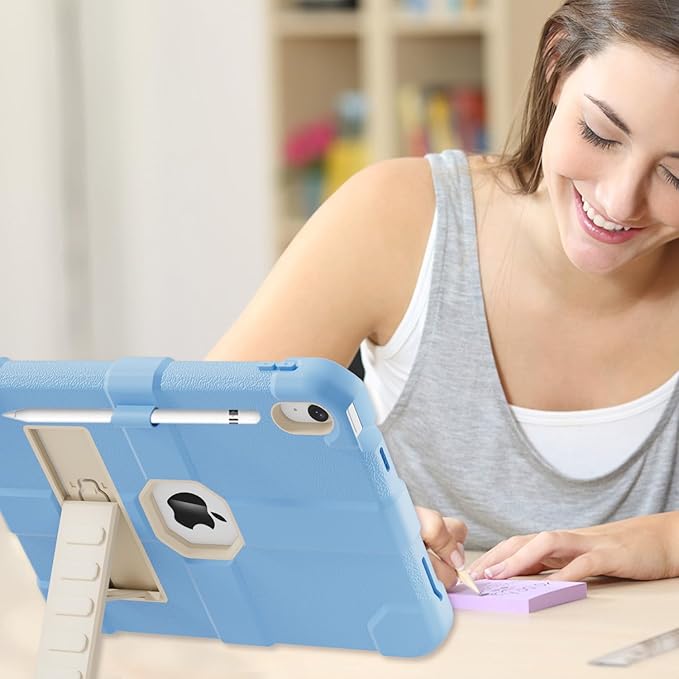 Case for iPad (A16) 11th Generation 11 Inch 2025 / iPad 10th Generation 10.9 Inch 2022 Rugged Heavy Duty Protective Cover [Built-in Pencil Holder ] for iPad 11/10 Gen (LightBlue/White)