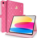 for iPad (A16) 11th Generation 11 Inch 2025/iPad 10th Generation 10.9 2022 CaseGirly Crown Rhinestone Cute Elegant PU Leather Auto Sleep/Wake Stand Shockproof Case for iPad 10/11thRose Red