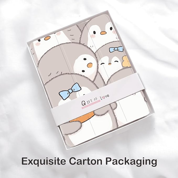 Cute Kawaii Penguin for iPad Air 3 Case with Pencil Holder Auto Sleep/Wake White Leather Soft TPU Back Cover for iPad Pro 10.5 Inch 2017