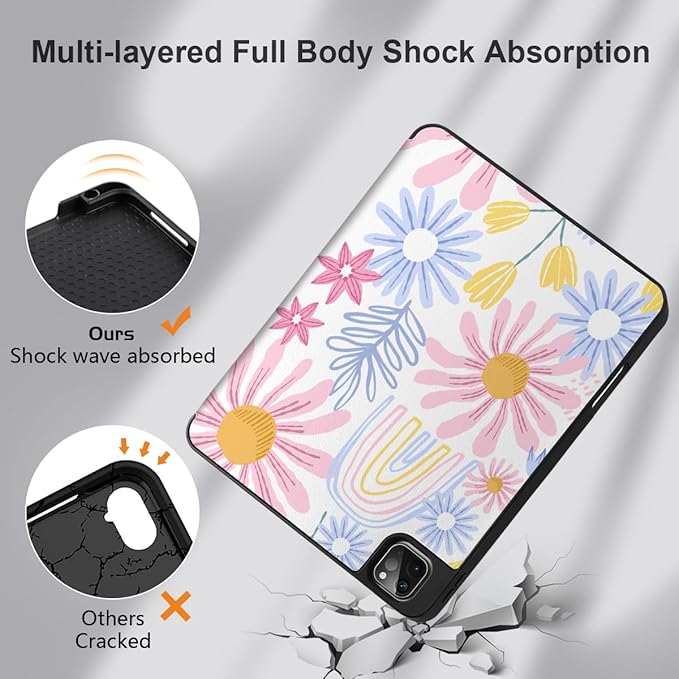 DONGKE Case for iPad Pro 12.9 inch 6th Generation 2022 Built-in Pencil Holder + Trifold Stand + Auto Wake/Sleep + Protective Cover for iPad Pro 12.9 5th/4th/3rd Gen - Colorful Florals