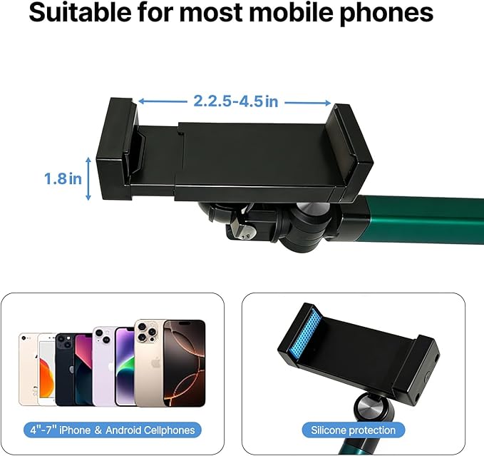Overhead Phone Mount with Light Cell Phone Stand for Video Recording 360 Degrees Swivel Tilt Adjustable Floor Camera Filming Tripod. Content Creator Phone Holder for iPhone/Android (L11)