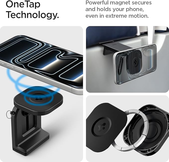 Spigen Airplane Phone Holder MagSafe Phone Mount Travel Essentials and in-Flight Airplane Phone Mount - for iPhones &amp Galaxy Phones with MagSafe Cases &amp Pixel Phones with Pixelsnap