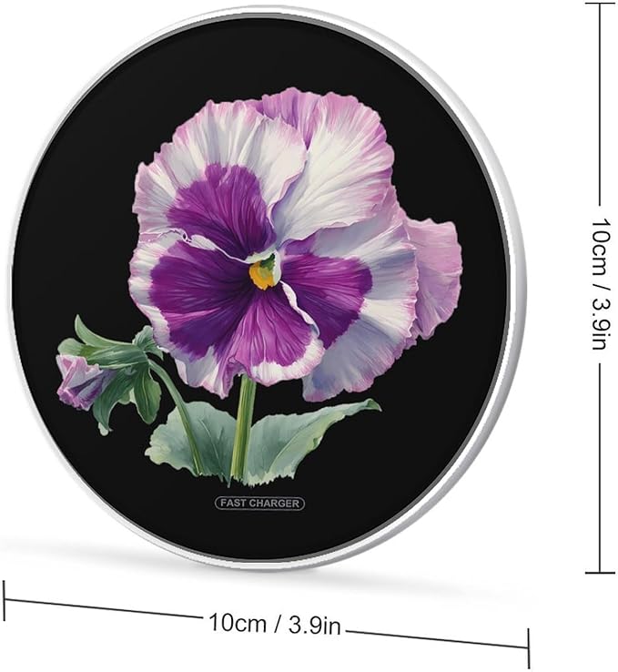 Pansy Purple White Fast Portable Charger 10W Funny Graphic Phone Charging Pad with USB Cable