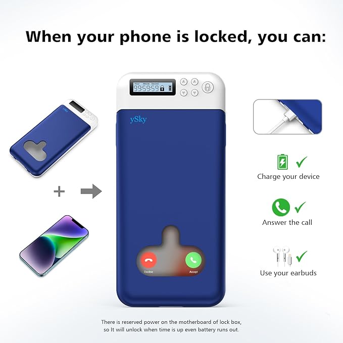 ySky Cell Phone Lock Box with TimerPortable Timed Phone Lock Box for iPhone and Android Phones Self-Control Timer Phone Locker Jail to Help KidsStudents Focus Back