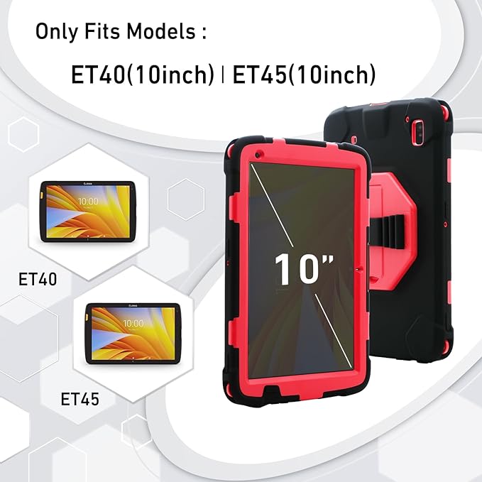 Protective Case for Zebra ET40 ET45 10 Inch Tablet Only Military Grade Shockproof Rugged Cover with Hand Strap &amp Stand SG-ET4X-10EXOSKL1-01 Compatible with Zebra Accessories (Red)