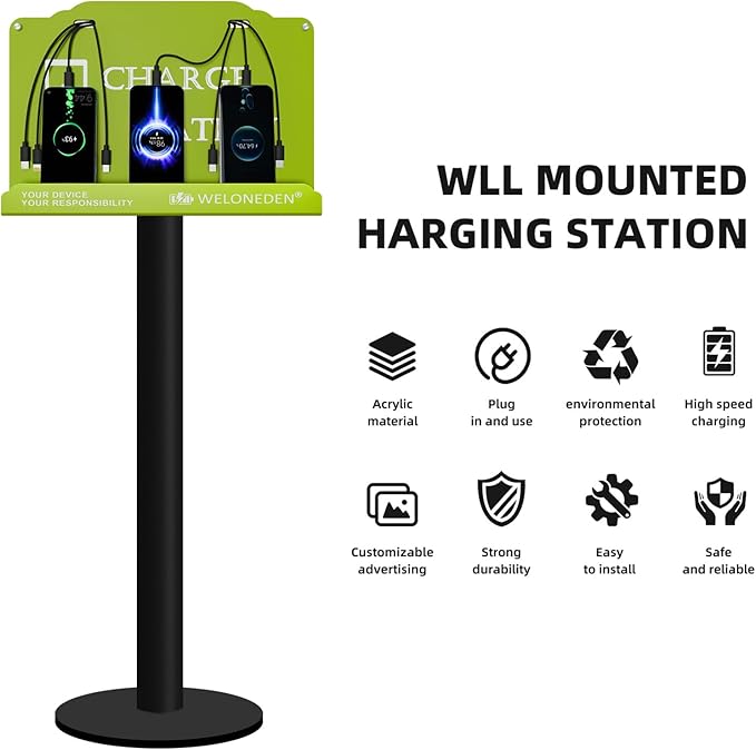 Floor Stand Cell Phone Charging Station Mobile Phone Charging Station | Fast Charging 8 Device | Compatible with Apple Tablets Android Port | Great for Offices Hotel Hospital Airport (Green)