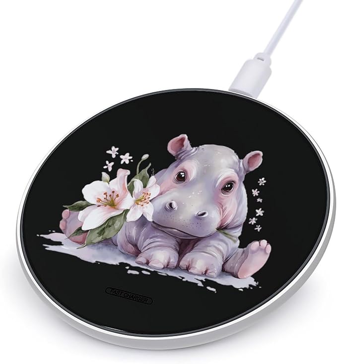 Hippopotamus Lilies Flower Fast Portable Charger 10W Funny Graphic Phone Charging Pad with USB Cable