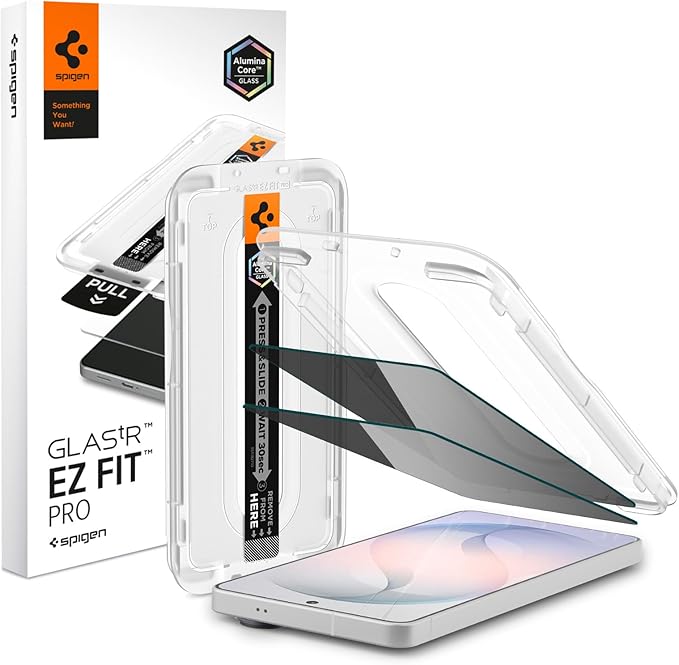 Spigen AluminaCore Tempered Glass Screen Protector [Glas.tR EZ Fit - Privacy] designed for Galaxy S26 [2 Pack] 10H+ Hardness Aluminum-Enhanced Durability