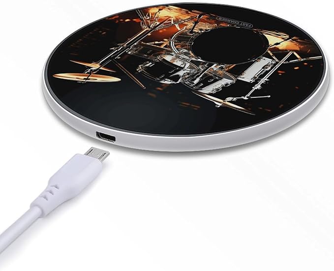 Drummer Wireless Charger Fast Wireless Charging Pad with USB Cable 10W Anti-Slip Magnetic Wireless Charger Portable Slim Charger Puck Travel Charging Station