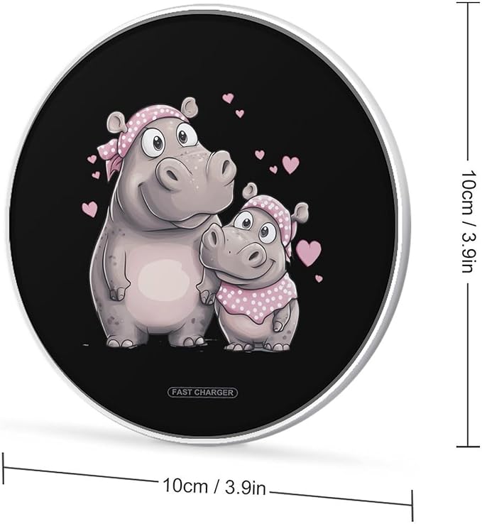 Hippos Family Hippopotamuses Wireless Charger Anti-Slip Wireless Charging Pad Slim Charger Mat for Men Women