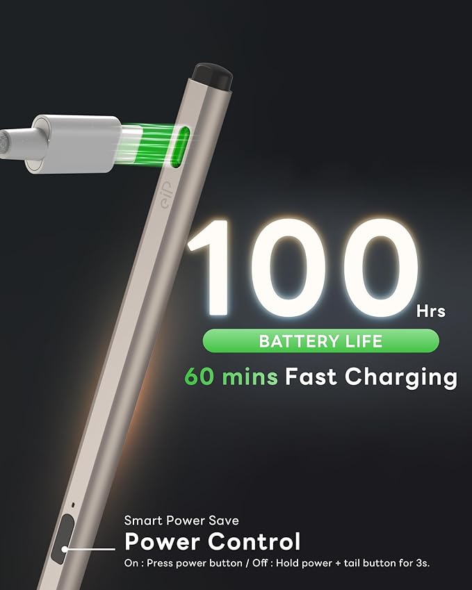 eiP USI 2.0 Pro Stylus Pen for Fire Max 11 2023 Google Pixel Tablet 11 Inch Specific Chromebooks – Titanium Gold Finish 4096 Pressure Levels Fast Charging Power Switch