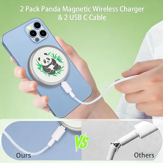 Wireless Charger Pad 2 Pack 15W Panda Magnetic Wireless Phone Charger for iPhone 17/16/15/14/13/12 Pro Max Plus and Airpods 4/3/2 Pro&ampMetal Wireless Charger for Office Desk for Nightstand for Tra